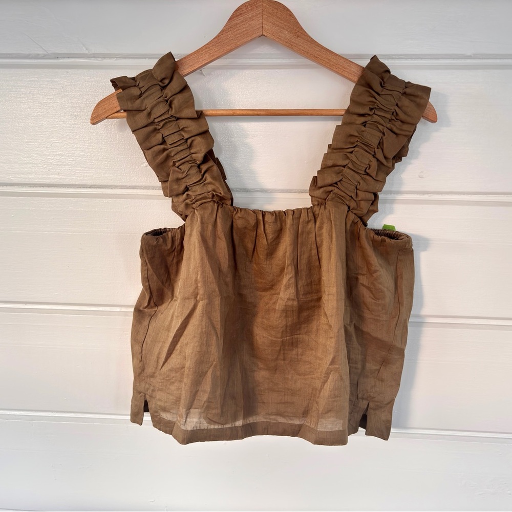 FRAME | Ruffle Strap Tank Small | Moss - Picture 3 of 6